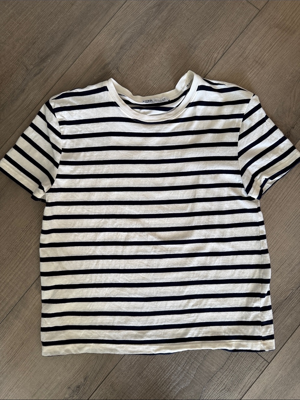 Zara White and Black Striped Short Sleeve Tee